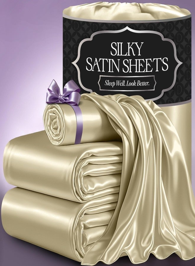 DECOLURE Satin Bed Sheets - 3 Piece Luxury Silky Twin Size Bedding Set - Softer Than Silk, Wrinkle-Free with 15” Deep Pocket Fitted Sheet, Perfect for Hair & Skin, Gifts for Women (Champagne) - Image 1